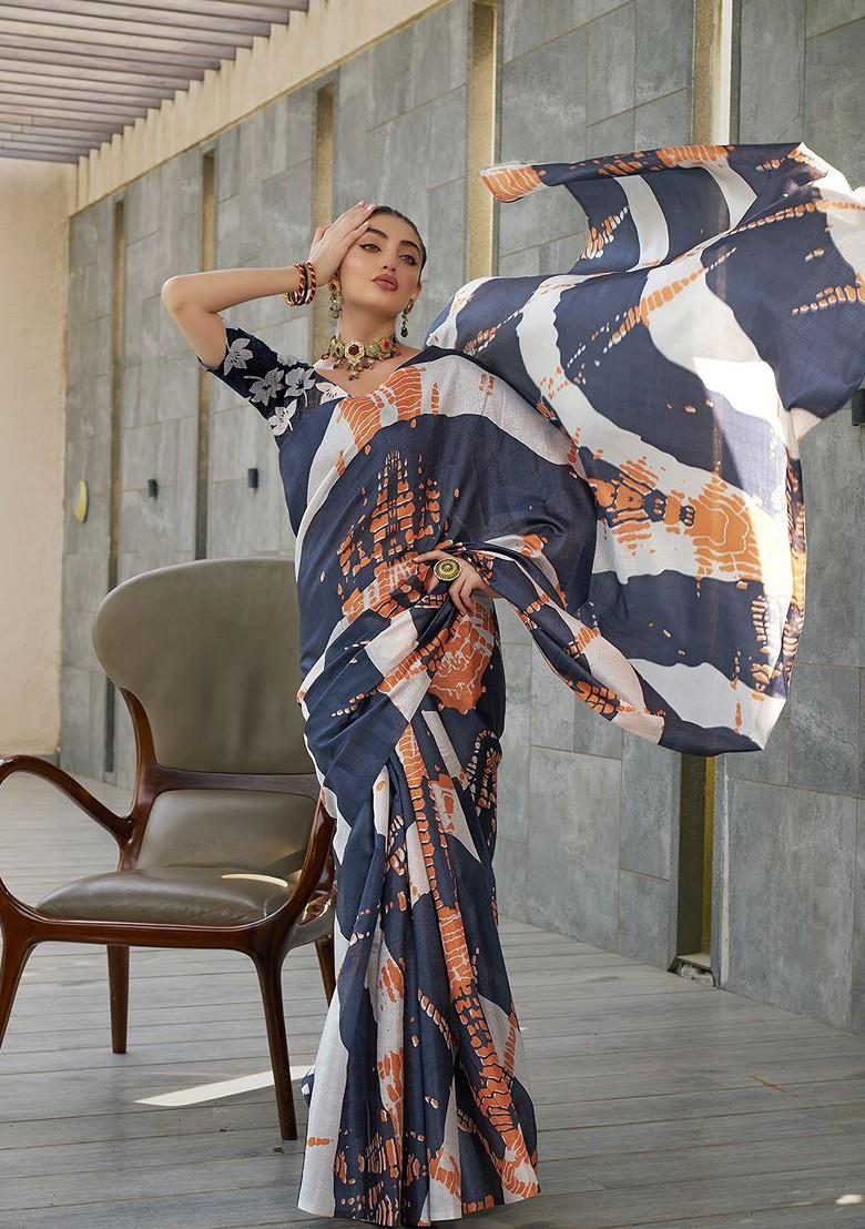 Grey Tie And Dye Silk Saree Set