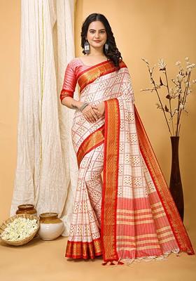 White Zari Cotton Saree Set