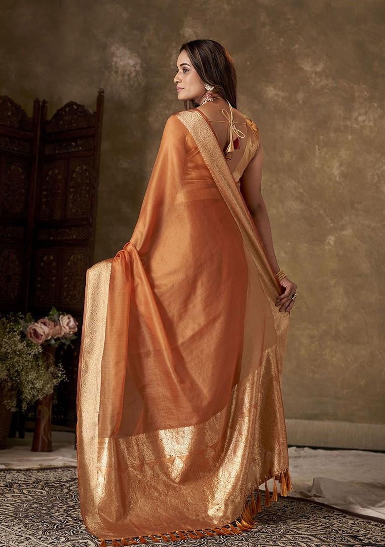 Orange Zari Organza Saree Set