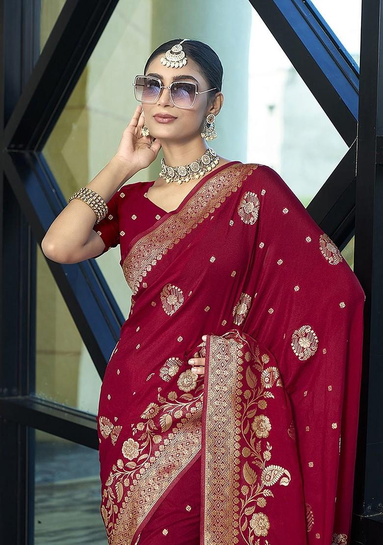 Red Zari Georgette Saree Set