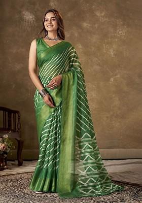 Green Zari Cotton Saree Set