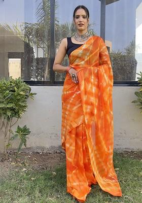 Orange Tie And Dye Georgette Saree Set