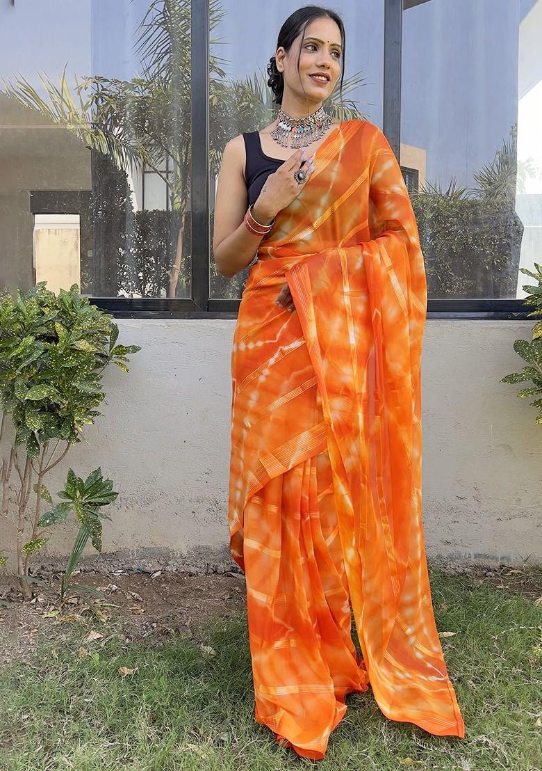Orange Tie And Dye Georgette Saree Set