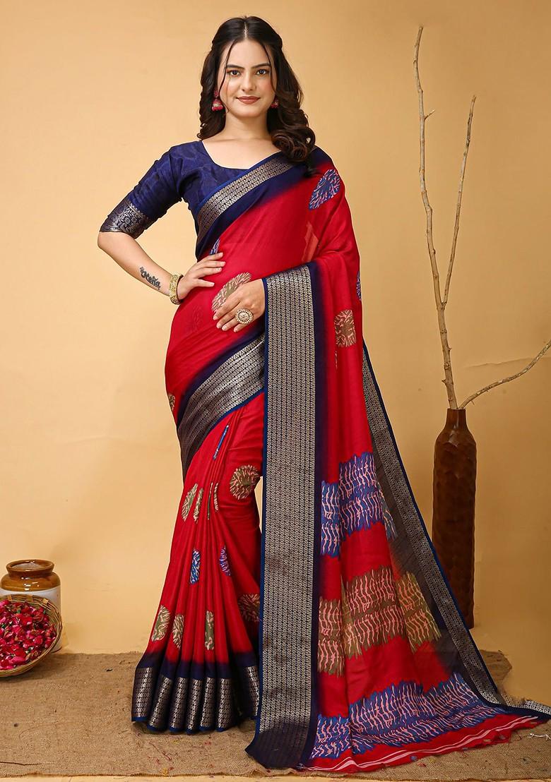 Red Zari Cotton Saree Set