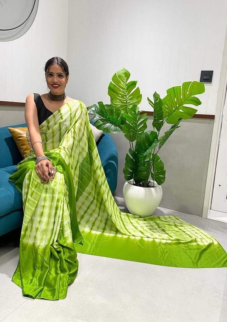 Green Tie And Dye Poly Blend Saree Set