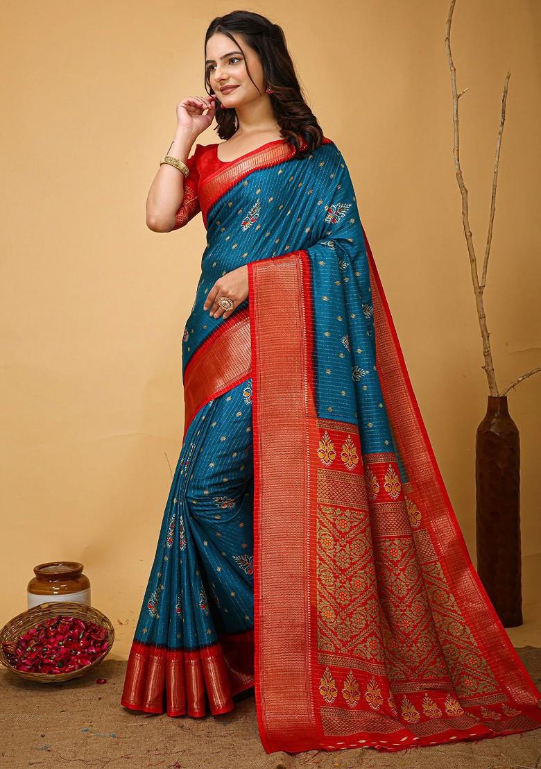 Blue Zari Kanjeevaram Silk Saree Set