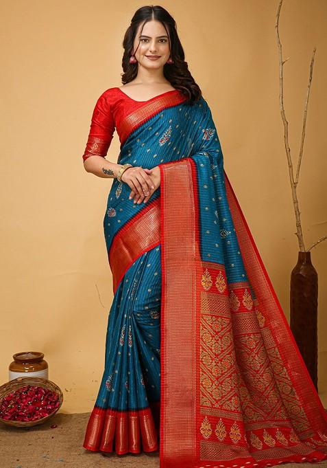 Blue Zari Kanjeevaram Silk Saree Set