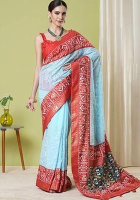Blue Embroidered Georgette Saree Set