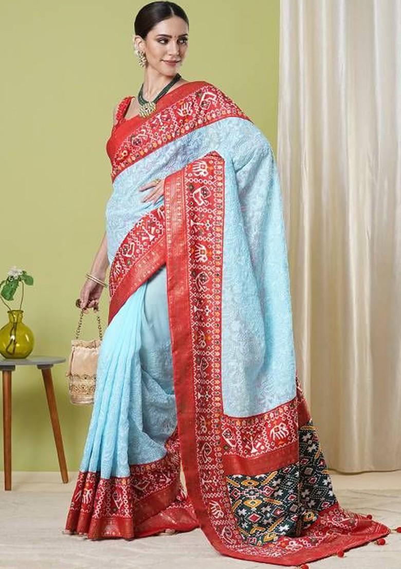 Blue Embroidered Georgette Saree Set