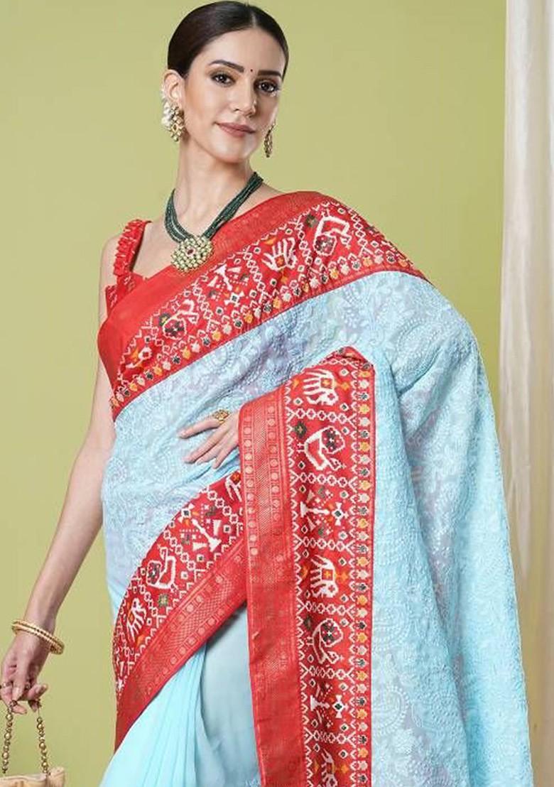 Blue Embroidered Georgette Saree Set