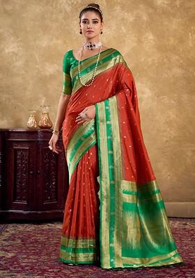 Brown Zari Silk Saree Set