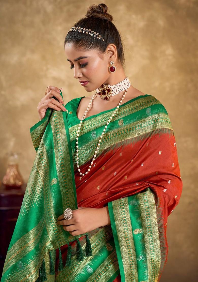 Brown Zari Silk Saree Set