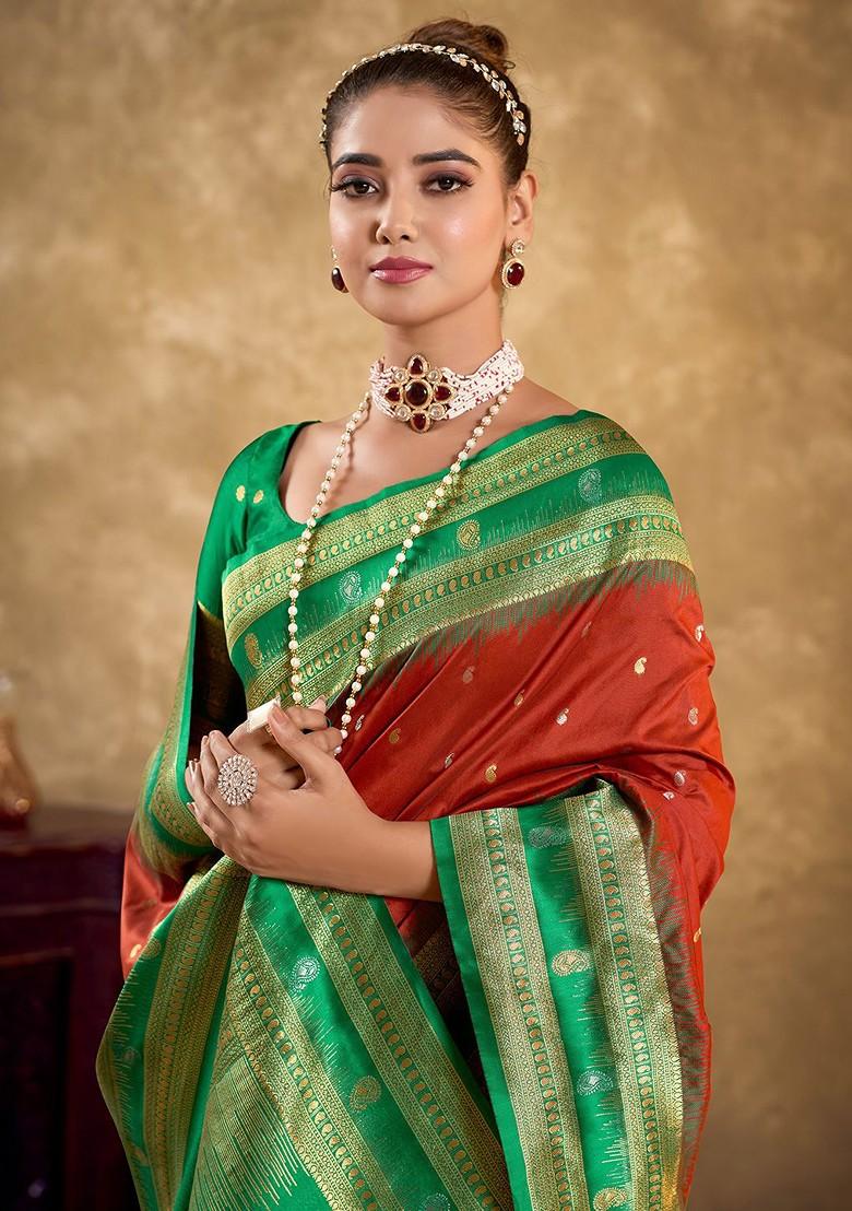 Brown Zari Silk Saree Set