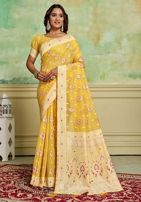 Yellow Zari Cotton Saree Set