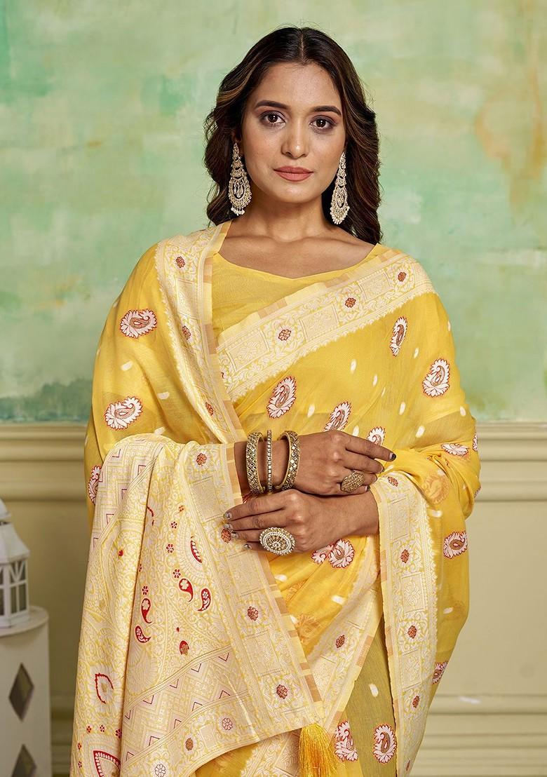Yellow Zari Cotton Saree Set