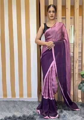 Purple Embroidered Chiffon Saree Set