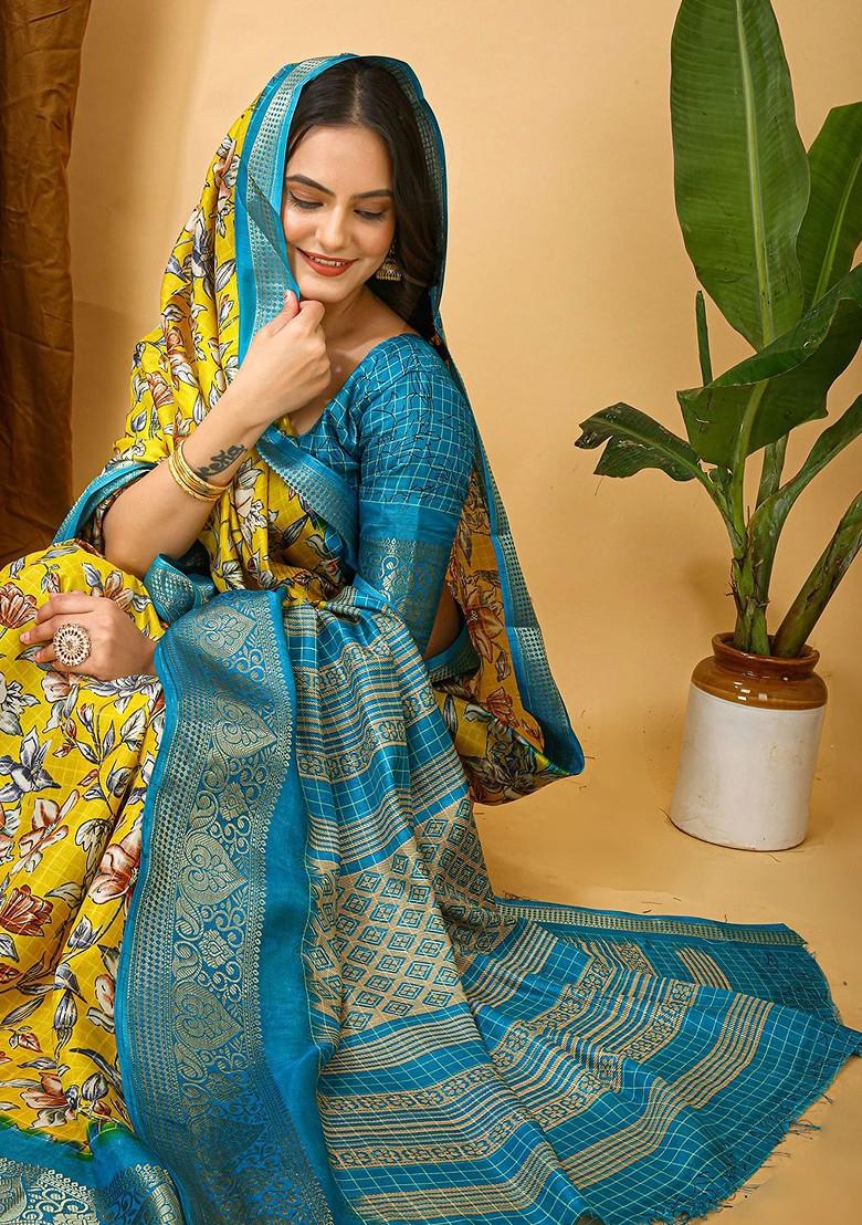 Yellow Zari Kanjeevaram Silk Saree Set