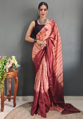 Maroon Tie And Dye Poly Blend Saree Set
