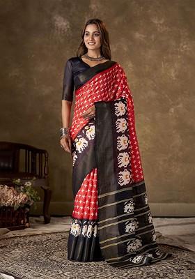 Red Zari Cotton Saree Set