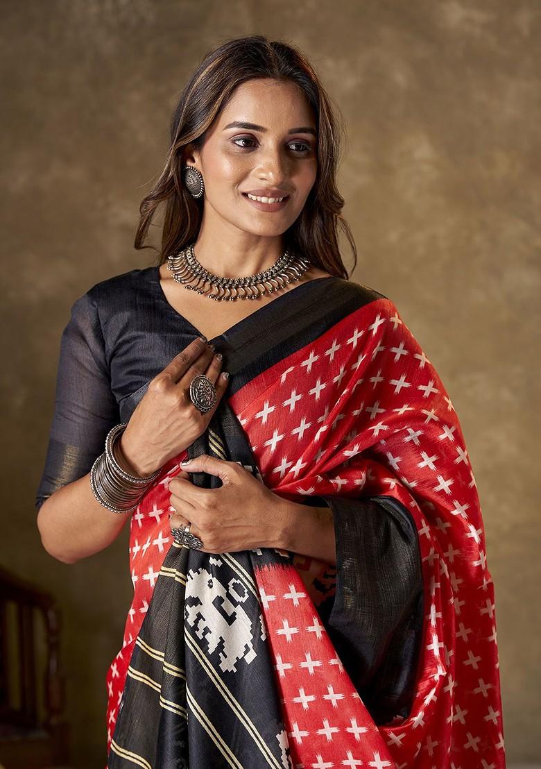 Red Zari Cotton Saree Set