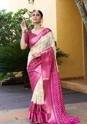 White Zari Crepe Saree Set