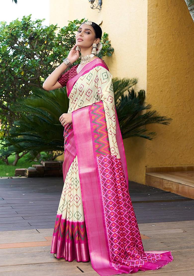 White Zari Crepe Saree Set