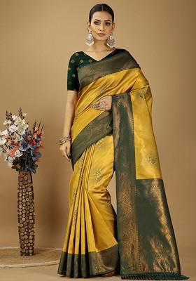 Yellow Woven Kanjeevaram Silk Saree Set