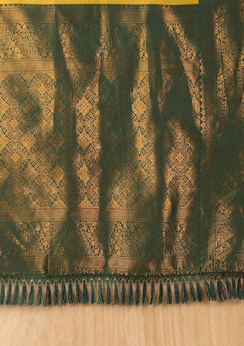Yellow Woven Kanjeevaram Silk Saree Set