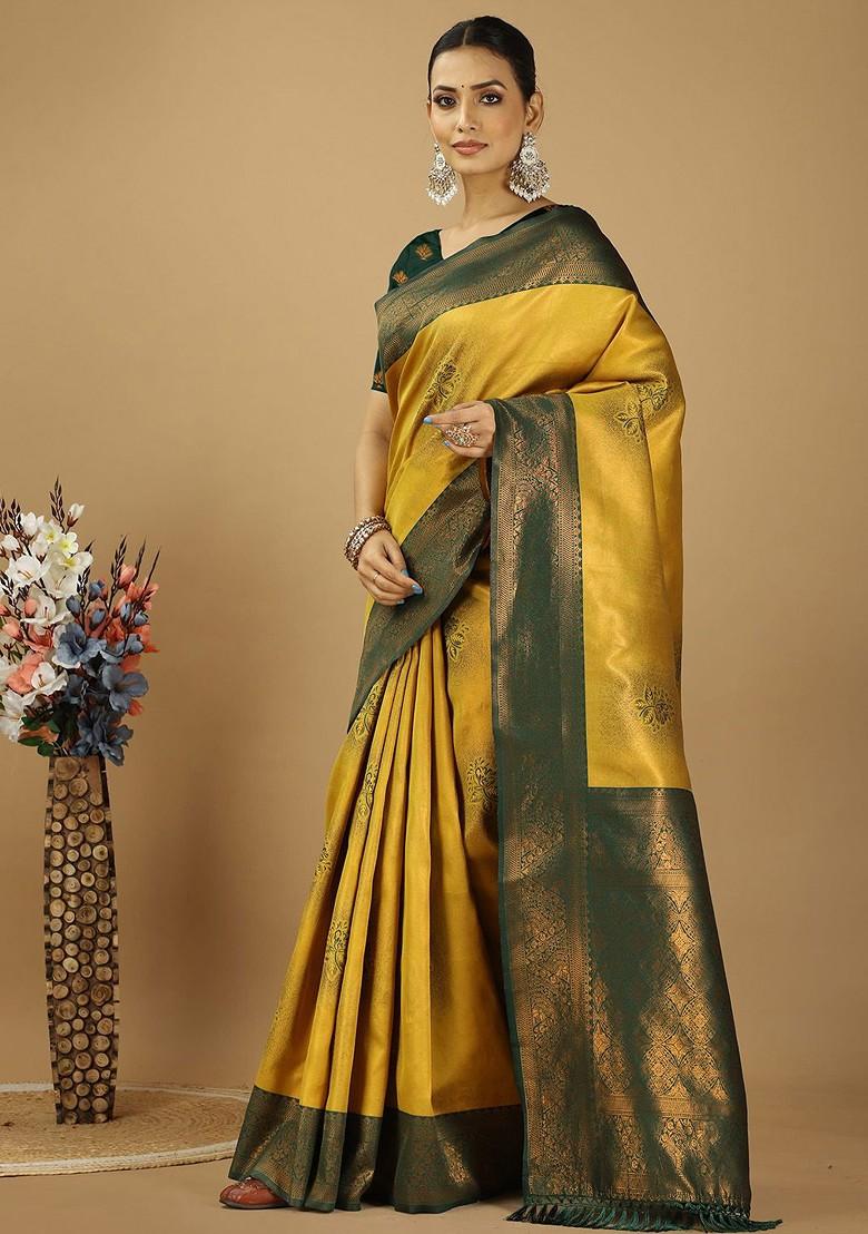 Yellow Woven Kanjeevaram Silk Saree Set