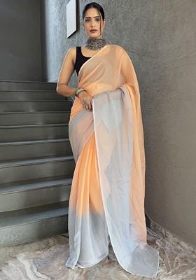 Orange Embroidered Chiffon Saree Set