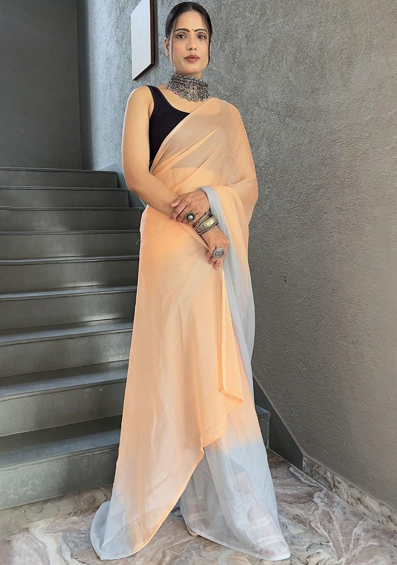 Orange Embroidered Chiffon Saree Set