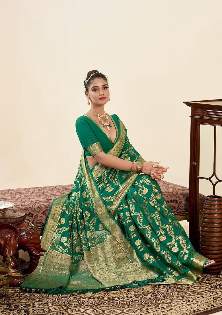Green Zari Georgette Saree Set