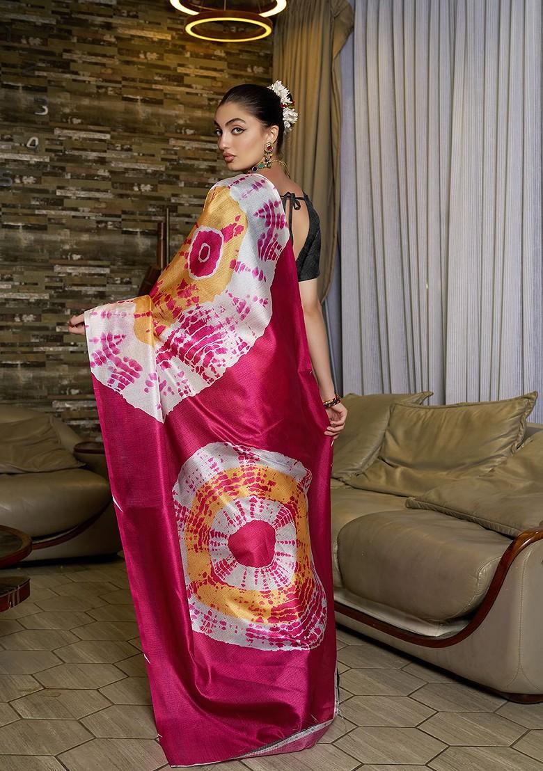 Yellow Tie And Dye Silk Saree Set