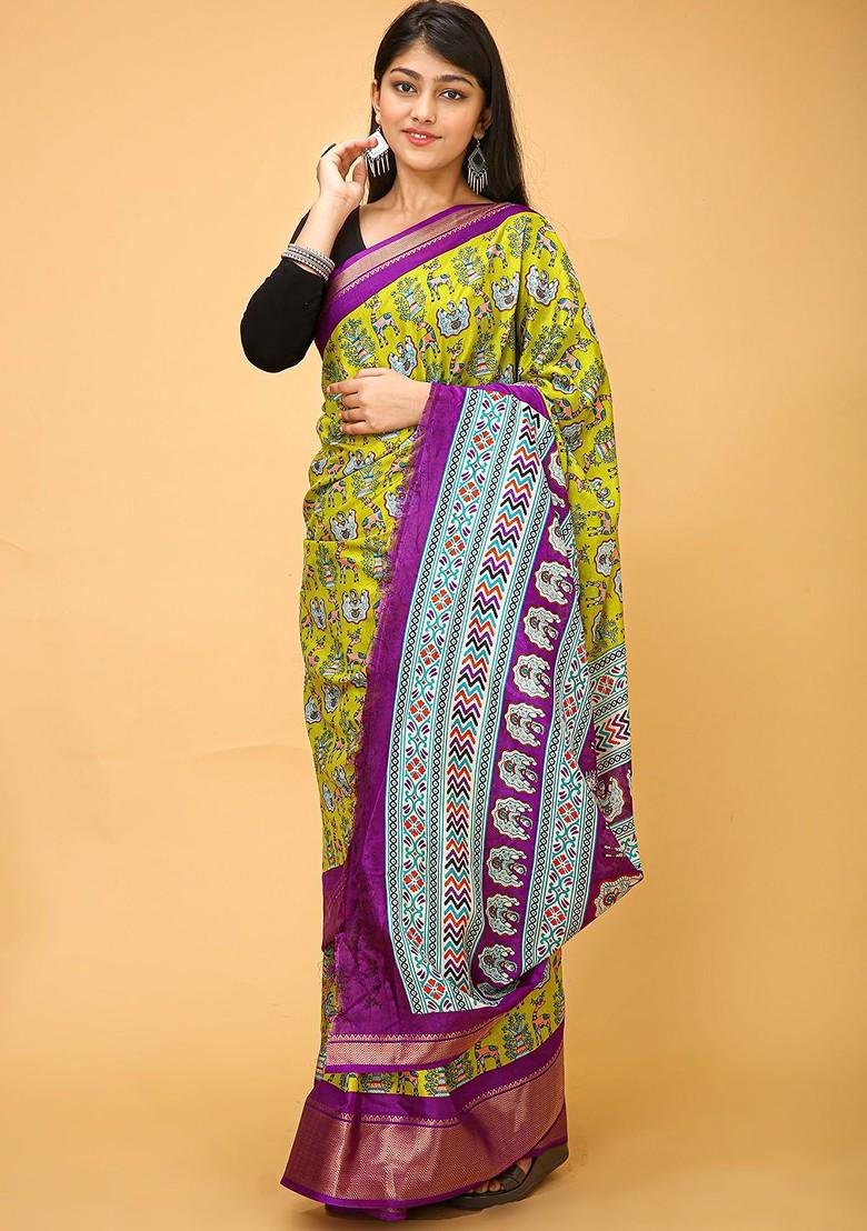 Yellow Kalamkari Kanjeevaram Silk Saree Set