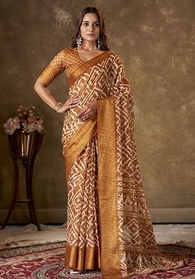 Orange Zari Cotton Saree Set