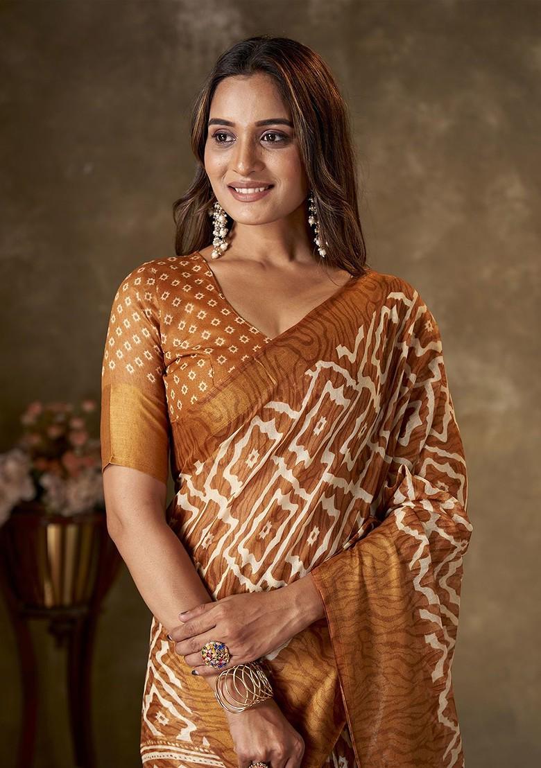 Orange Zari Cotton Saree Set