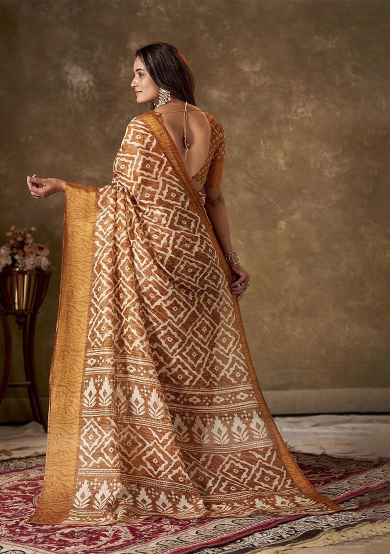 Orange Zari Cotton Saree Set