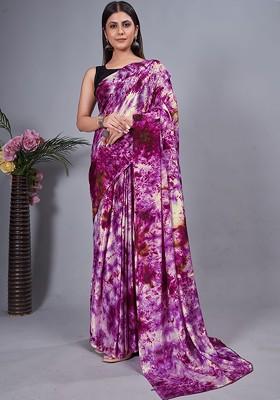 Pink Tie And Dye Chiffon Saree Set