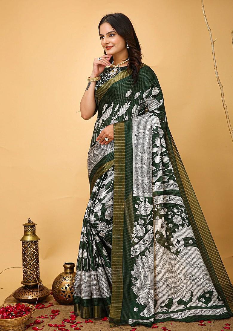 Green Zari Cotton Saree Set