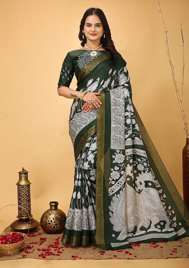 Green Zari Cotton Saree Set