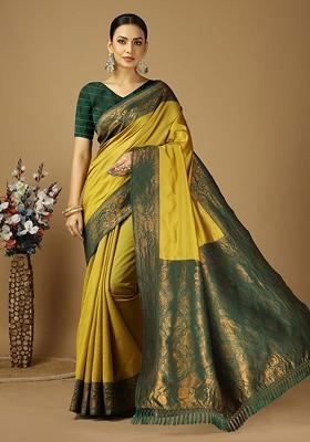 Yellow Zari Kanjeevaram Silk Saree Set
