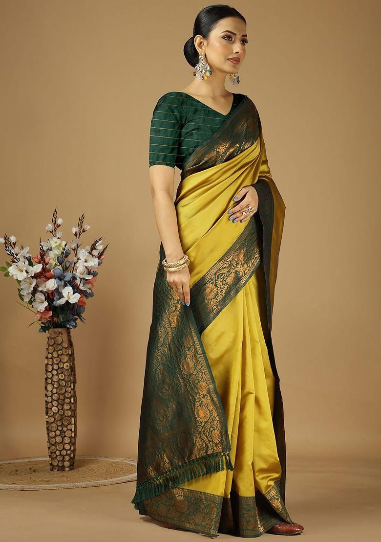 Yellow Zari Kanjeevaram Silk Saree Set