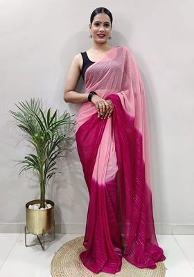 Pink Leheriya Print Chiffon Saree Set