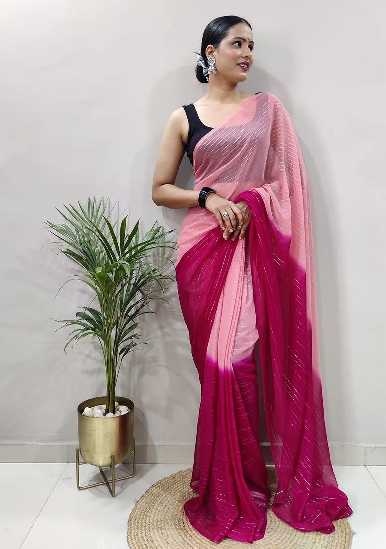 Pink Leheriya Print Chiffon Saree Set