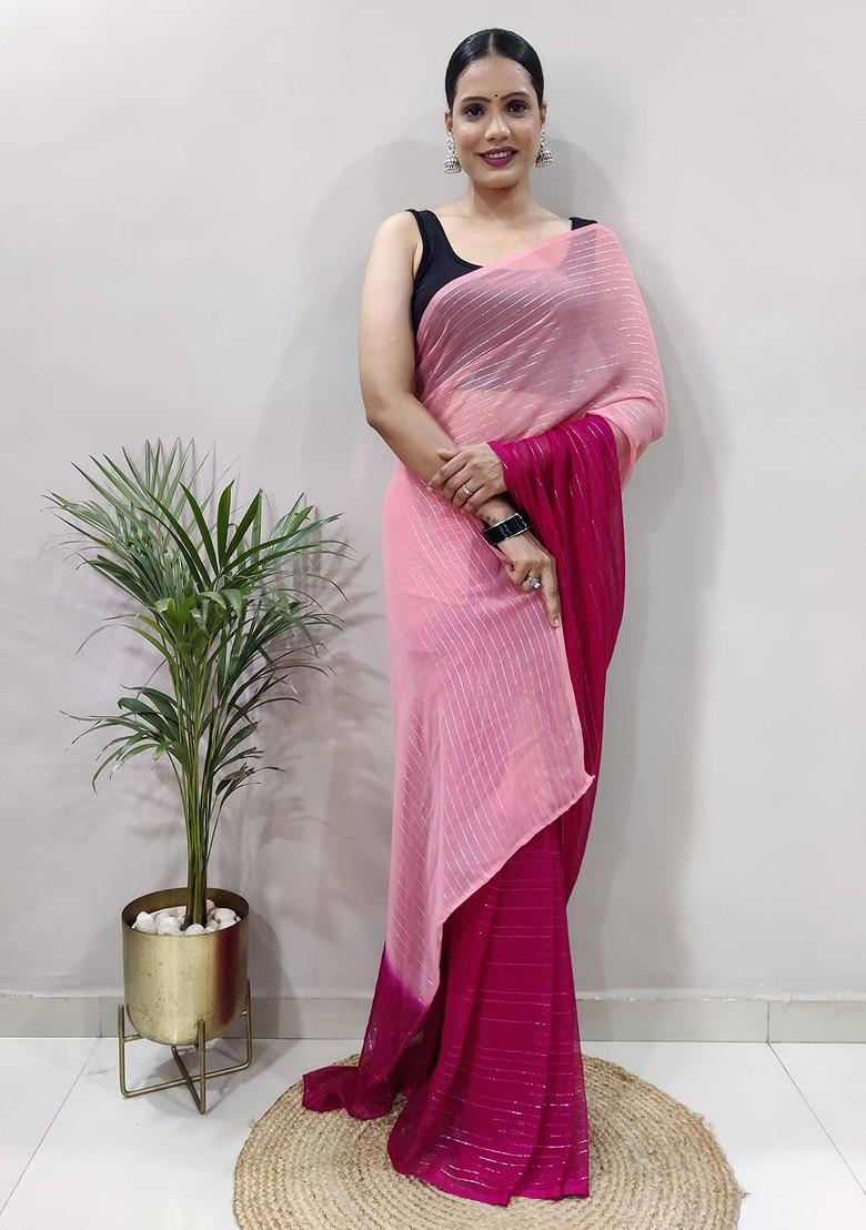 Pink Leheriya Print Chiffon Saree Set