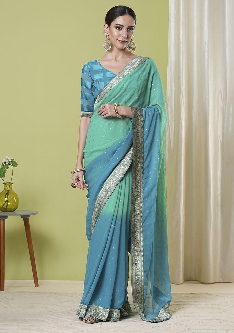 Blue Zari Banarasi Saree Set