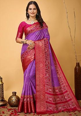 Lavender Zari Kanjeevaram Silk Saree Set