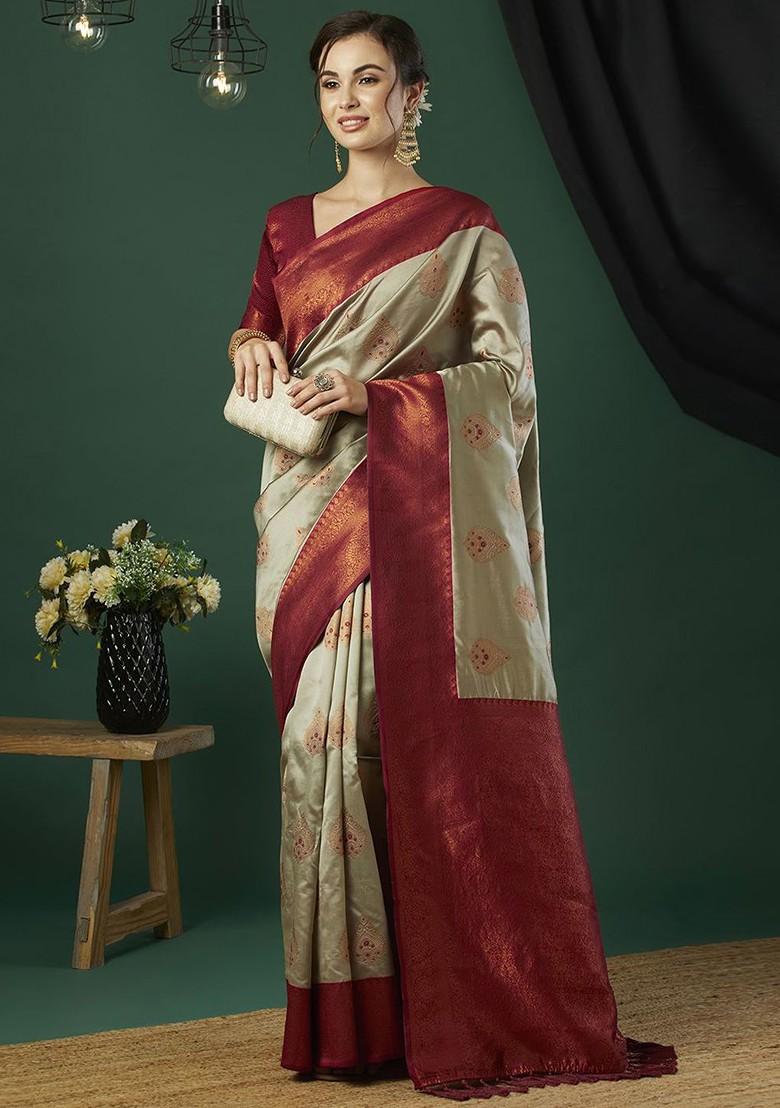 Olive Green Zari Silk Saree Set