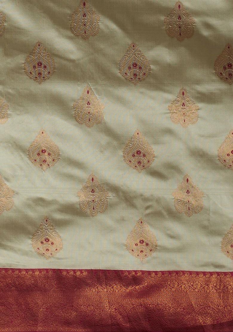 Olive Green Zari Silk Saree Set