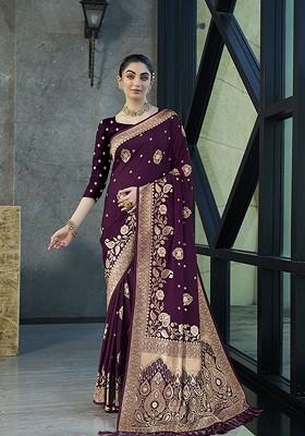 Purple Zari Georgette Saree Set